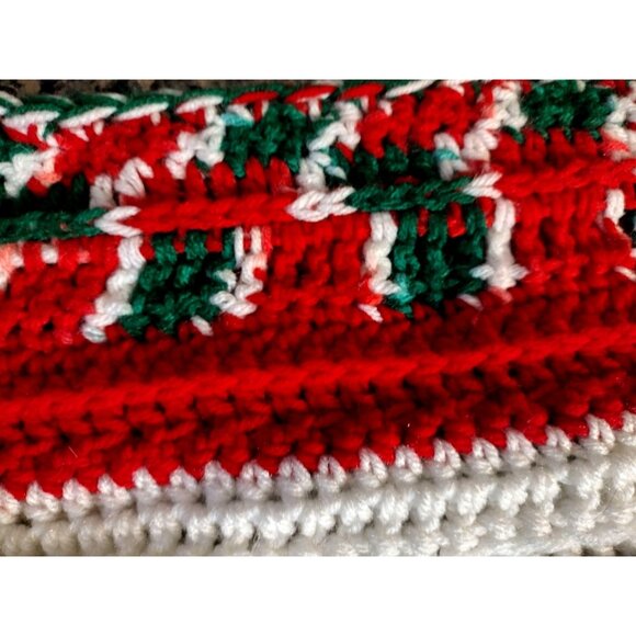 Handmade Christmas Tree Skirt Medium Table Cover Set Crochet Vintage Holiday - Picture 12 of 13